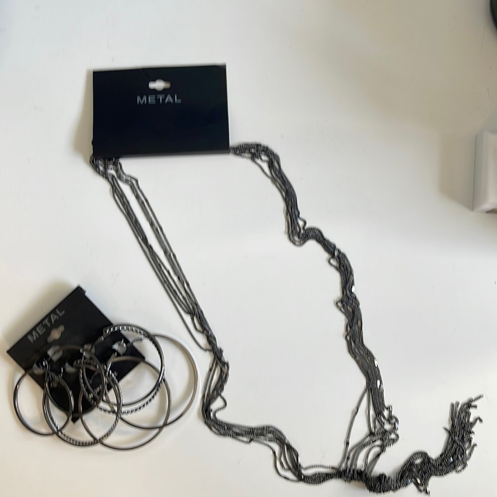 Very dark gray earrings and necklace. NWT